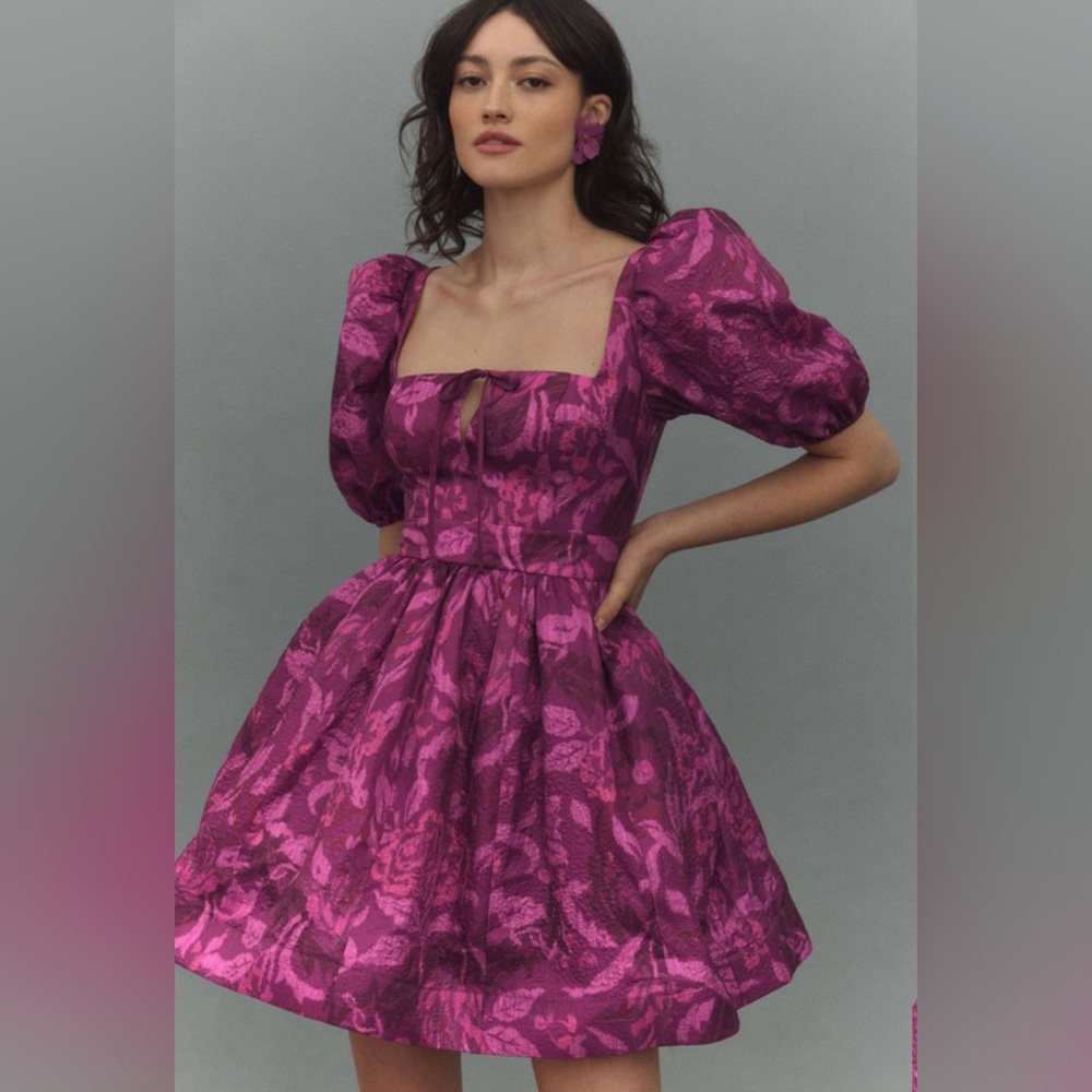 BHLDN Chloe Puff Sleeve Square Neck Mini Dress